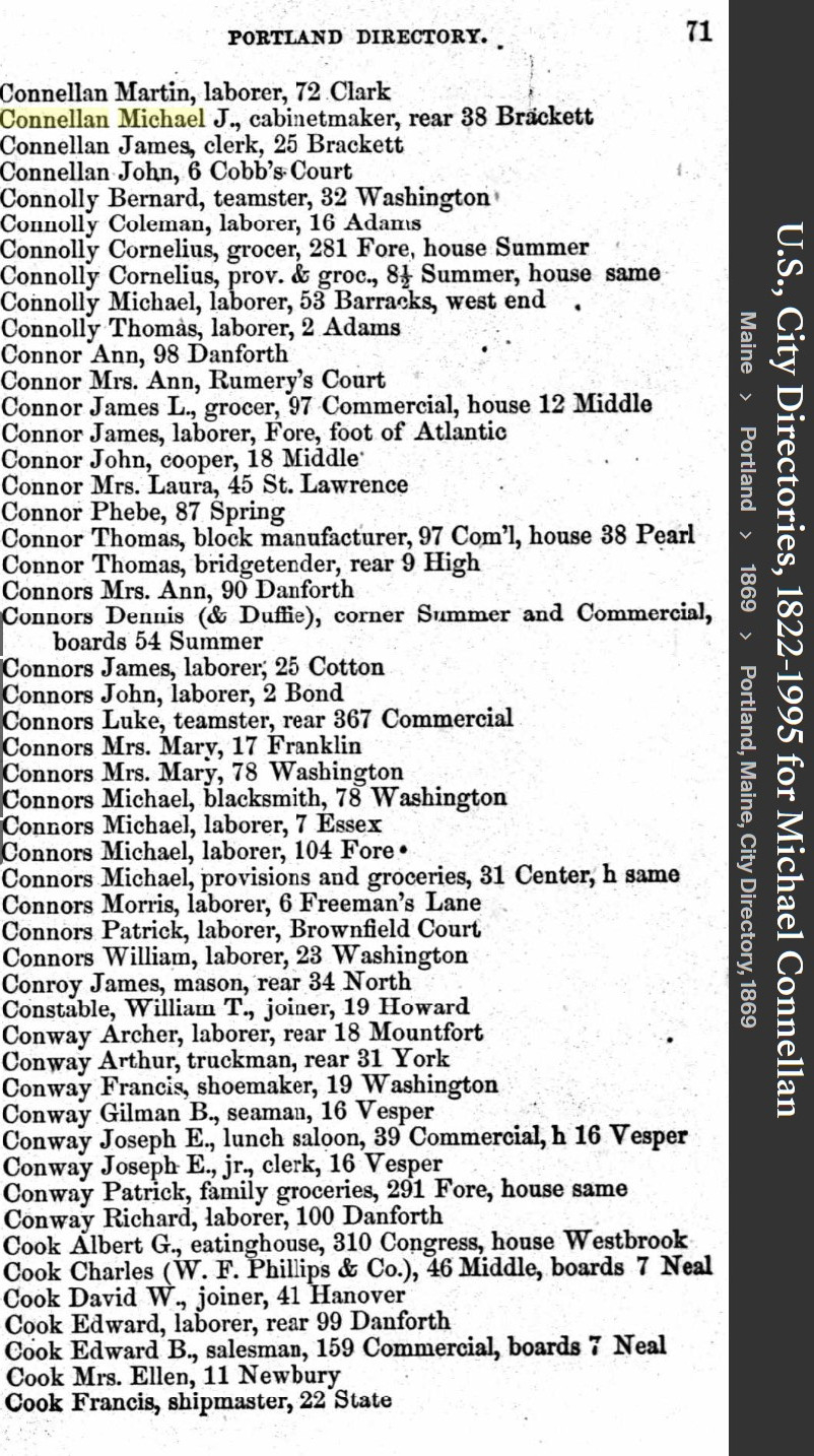 Michael Charles Connellan--U.S., City Directories, 1822-1995(1869)