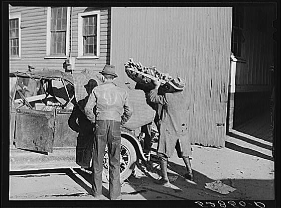 Farmer taking his tobacco from one warehouse to another...