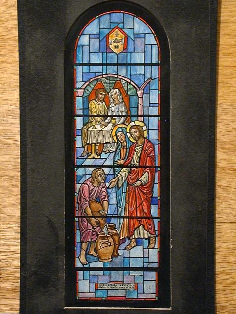 [Design drawing for stained glass window with Marriage at...