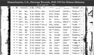 Helena T (Mahoney) O'Hare---Massachusetts, U.S., Marriage Records, 1840-1915(1908)