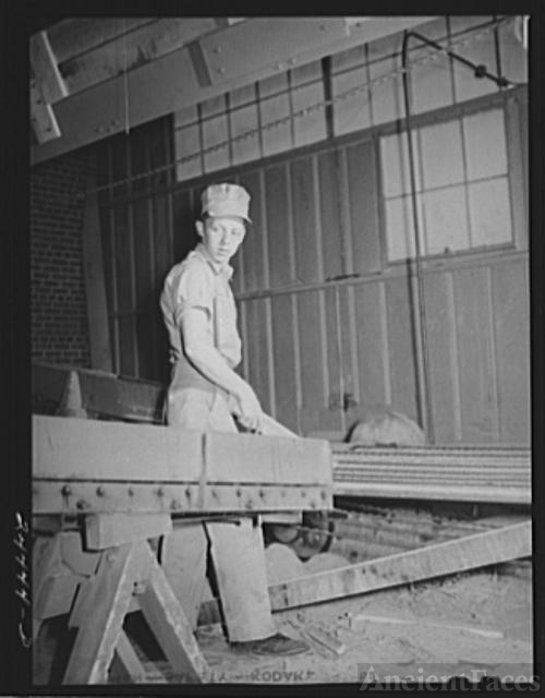 Worker at dimension lumber plant. Dailey, West Virginia