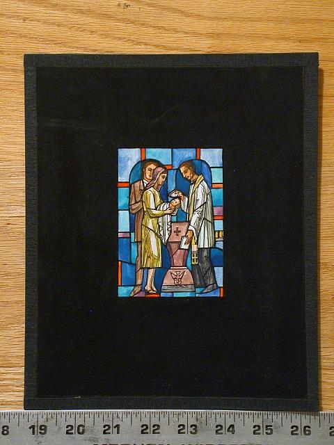 [Design drawing for stained glass window showing...