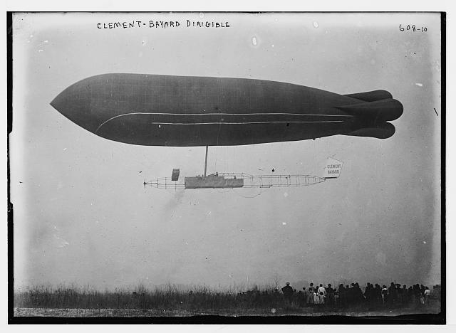 Clement-Bayard dirigible in flight, France