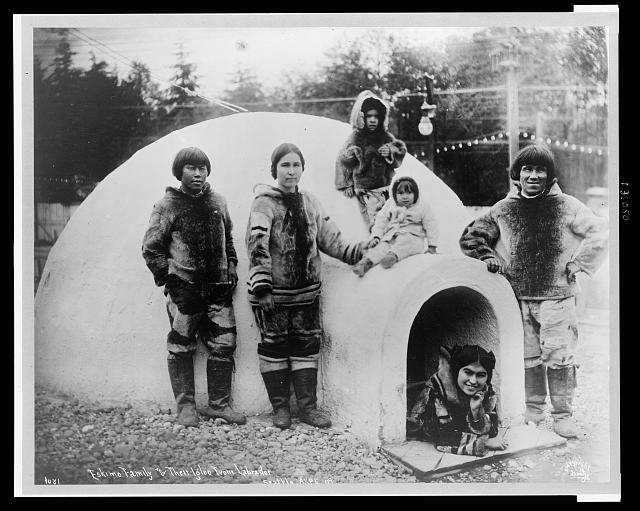 Eskimo family and their igloo from Labrador, Seattle,...