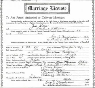 Joe M Dees Marriage License