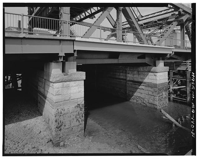 31. General view of piers showin 1983 repair resulting in...