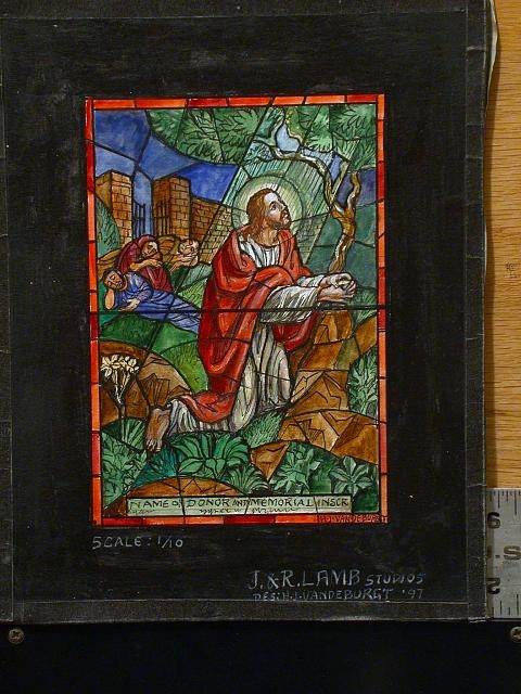 [Design drawing for stained glass memorial window with...