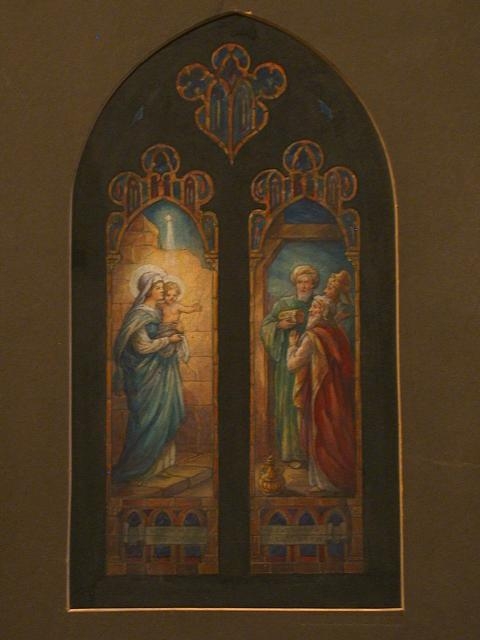 [Design drawing for stained glass window with Beatific...