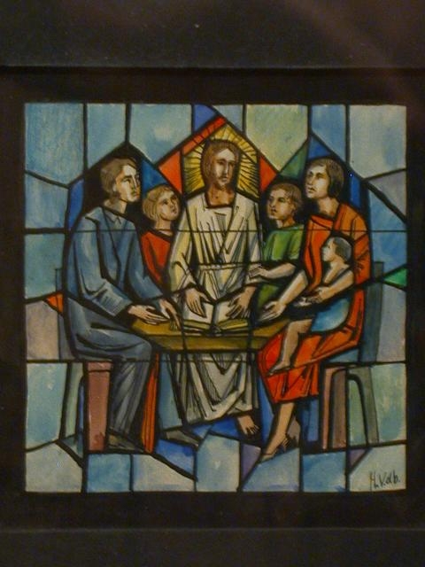 [Design drawing for stained glass window showing...