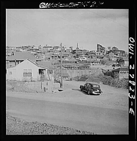 Morenci, Arizona. Old mine buildings and houses of the...