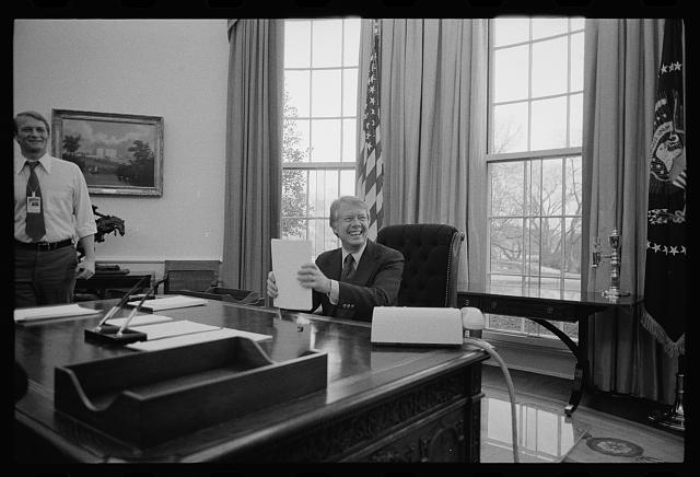 [President Jimmy Carter working on a speech for...