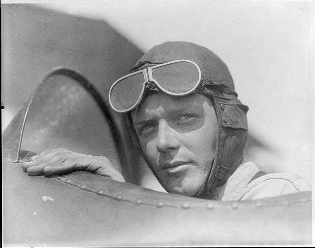Charles Lindbergh, wearing helmet 