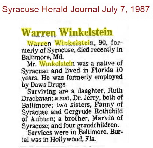Warren Winkelstein Obituary