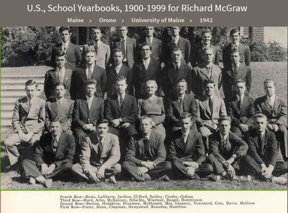 Richard Bernard McGraw --U.S., School Yearbooks, 1900-1999(University of Maine 1942 b)