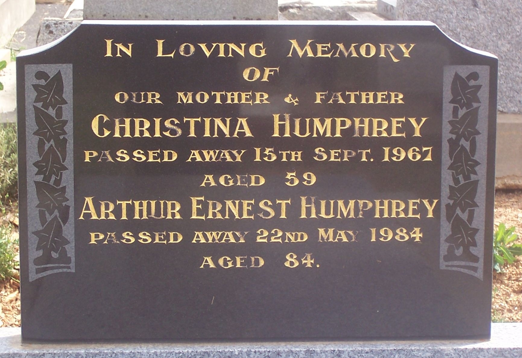 Arthur Humphrey and Christina Elsie Cook