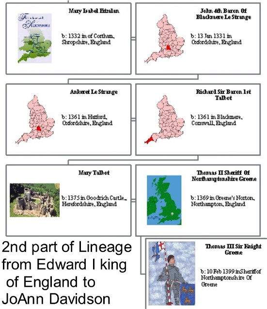 2nd part lineage Edward I king of England to JoAnn Davidson
