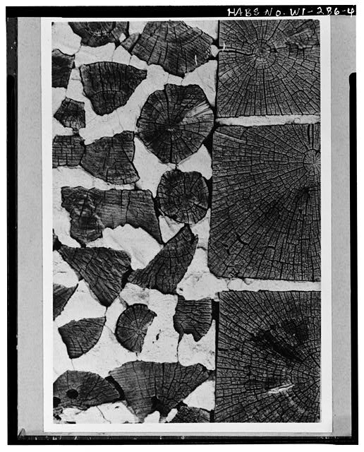 4. EXTERIOR, DETAIL OF STOVEWOOD WALL - Wood Block...