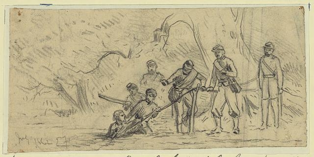 Union soldiers crossing the north fork of the...