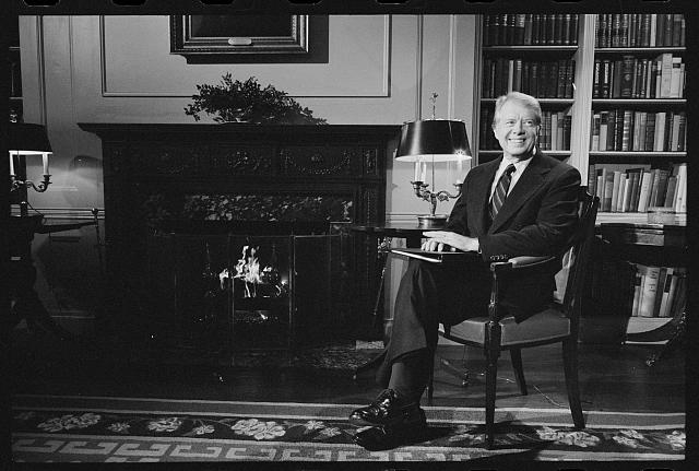 [President Jimmy Carter at the White House during a...