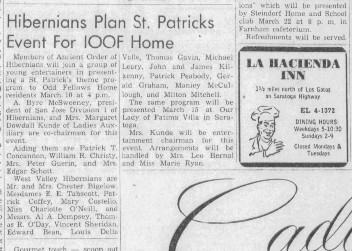 Hibernians Plan St. Patricks Event For IOOF Home