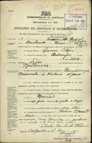 Charles Bernhardt Hahnel naturalization