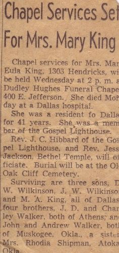 Mary Eula King(Walker) Obituary