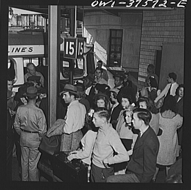 Cincinnati, Ohio. Passengers boarding a Greyhound bus at...