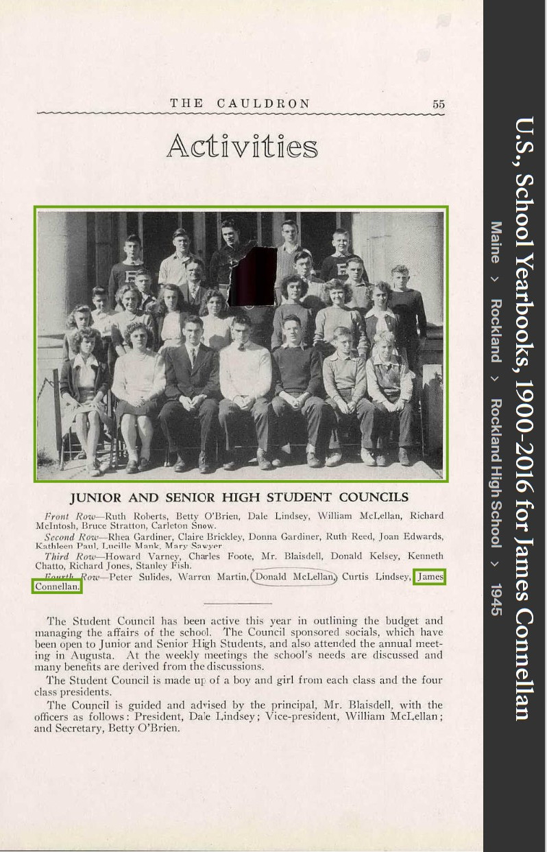 James Mcdevitt "Jimmy" Connellan--U.S., School Yearbooks, 1900-2016(1945)Junior and Senior High Student Council