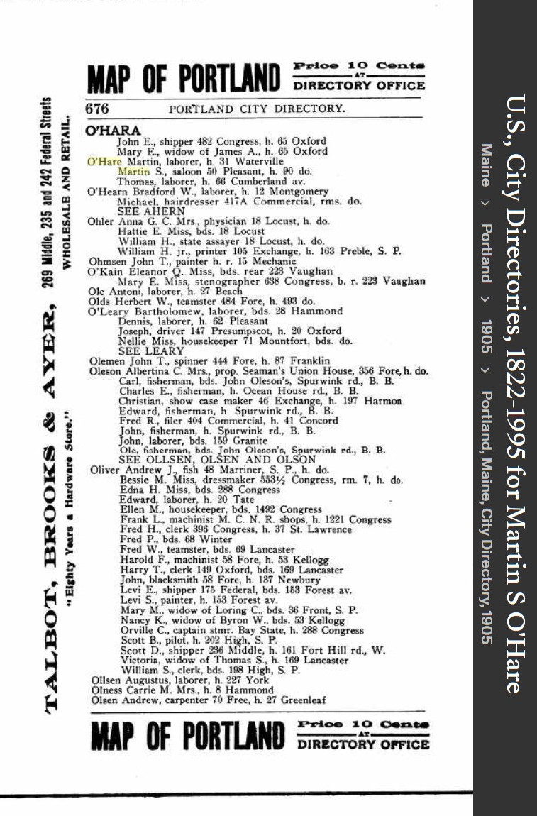 Martin Scanlan O'Hare--U.S., City Directories, 1822-1995(1905)
