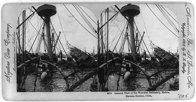 General view of the wrecked battleship, MAINE, Havana...