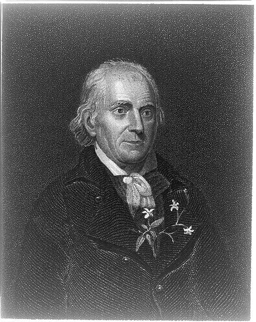 [William Bartram, botanist. Bust portrait with sprig of...
