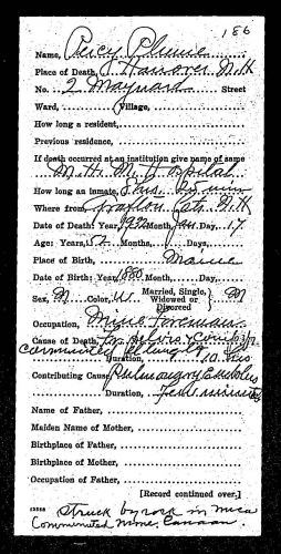 Death certificate of Percy H Plume