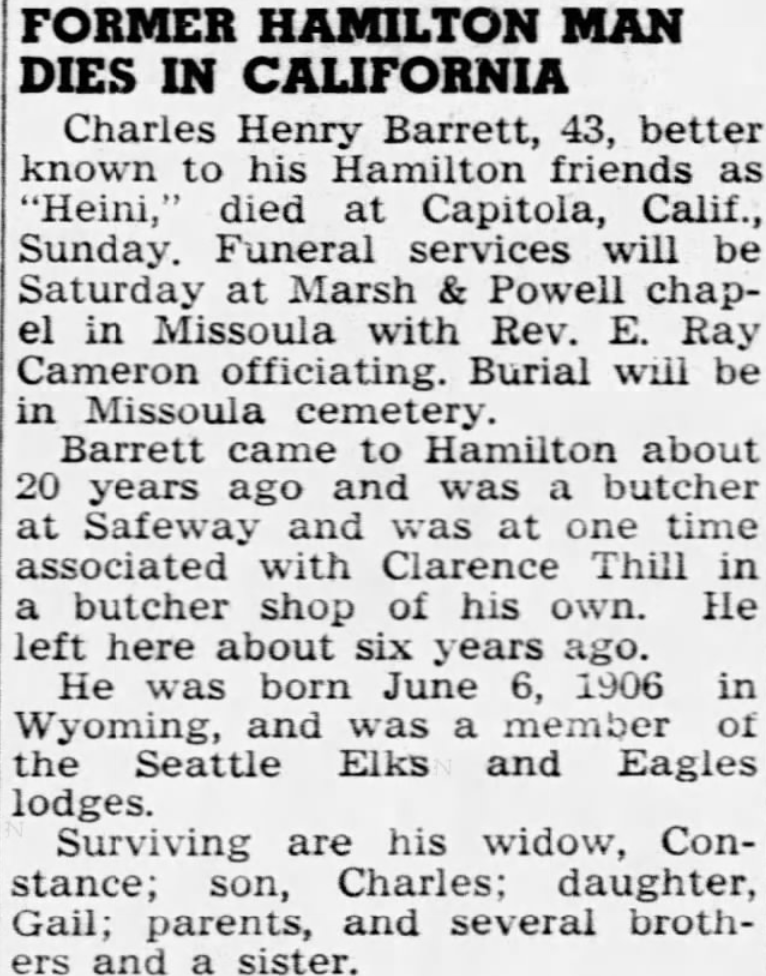 Heini Barrett Obituary - Ravalli Republic Hamilton Montana 1950