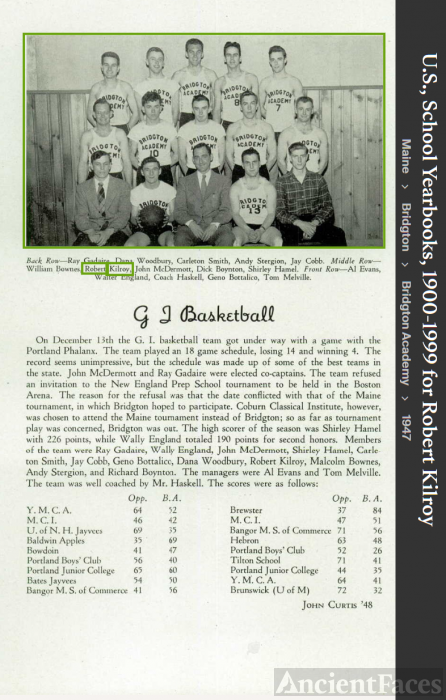 Robert Joseph Kilroy--U.S., School Yearbooks, 1900-1999(1947) Basketball