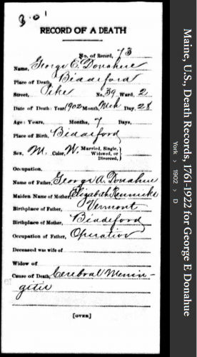 George Edward Donahue--Maine, U.S., Death Records, 1761-1922(1902)