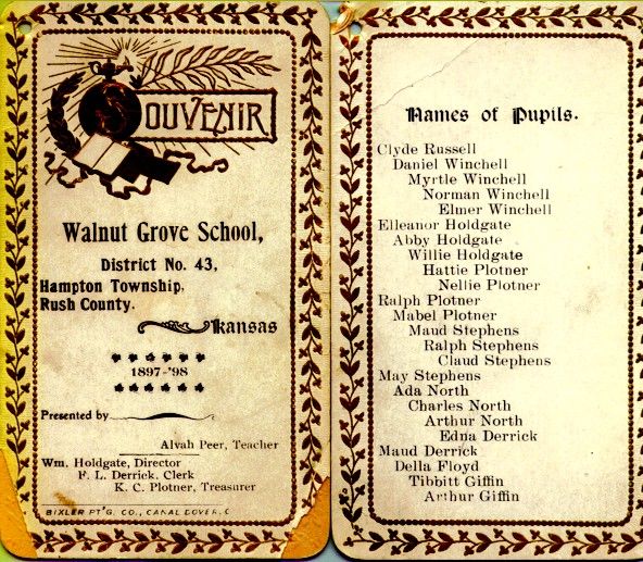 Walnut Grove School, Kansas 1897