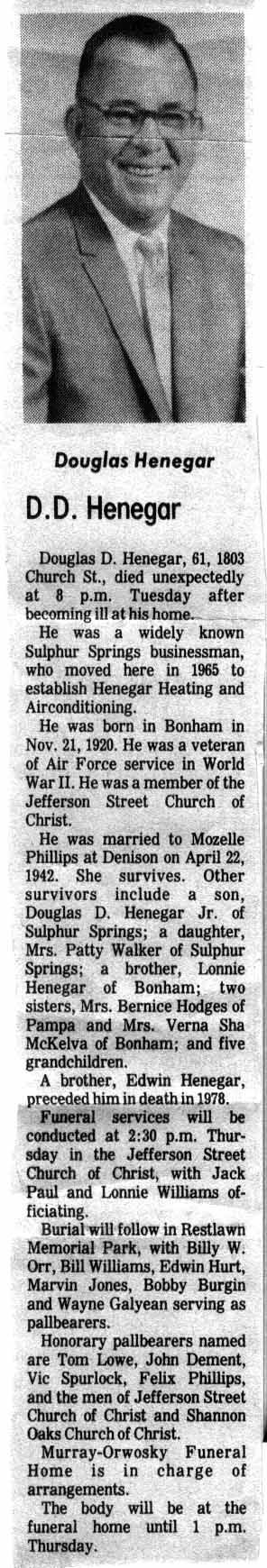 Douglas D. Henegar Obit