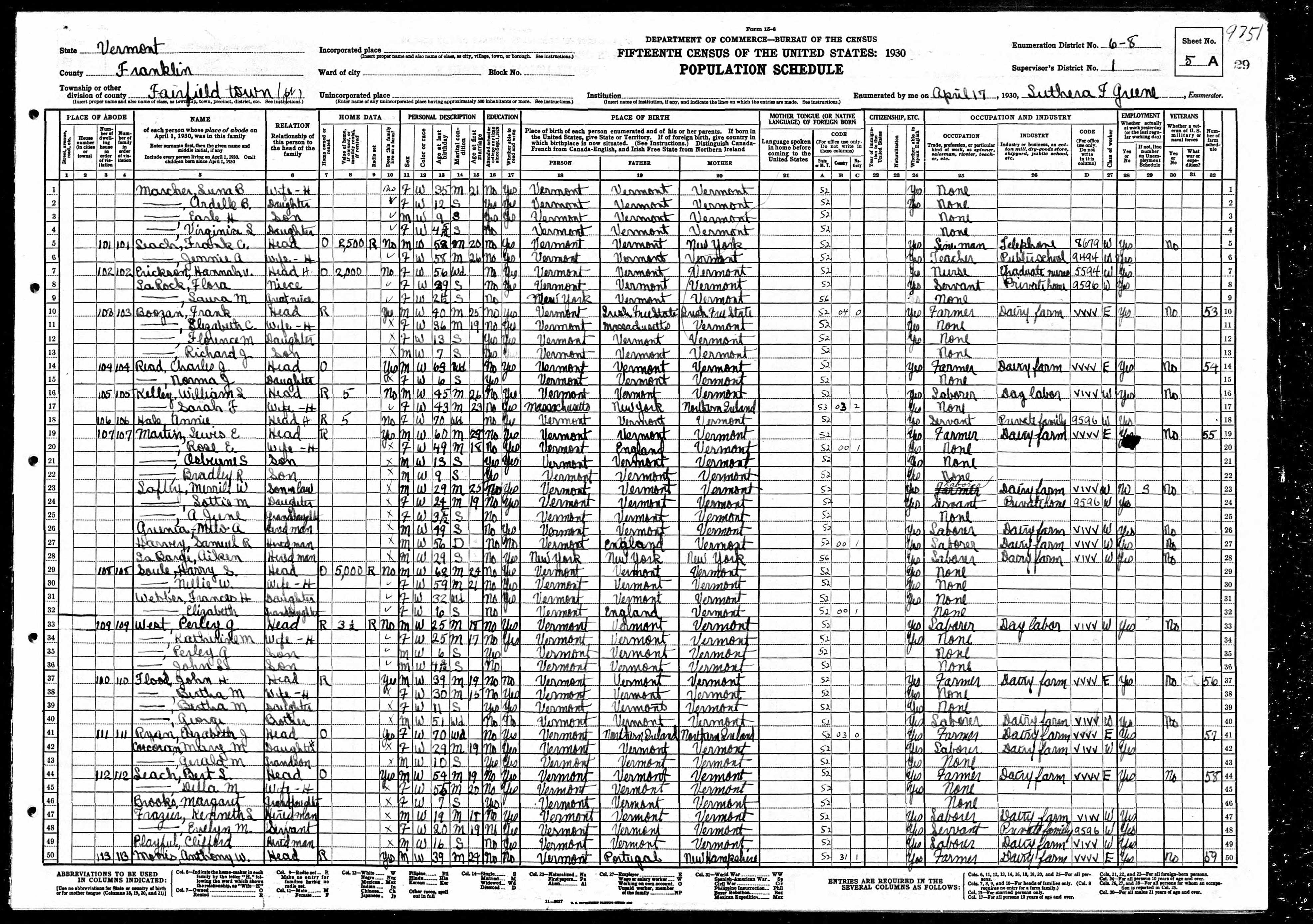 Luna and Arthur Burton Marcher 1930 census