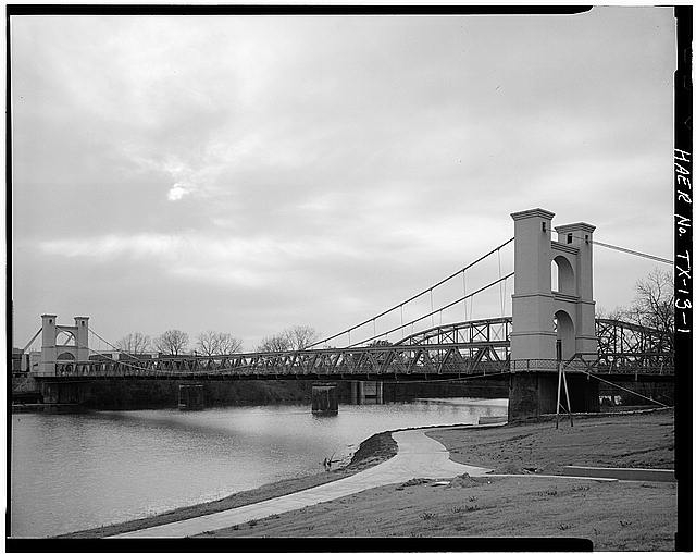1. GENERAL VIEW OF WACO SUSPENSION BRIDGE, FROM THE...