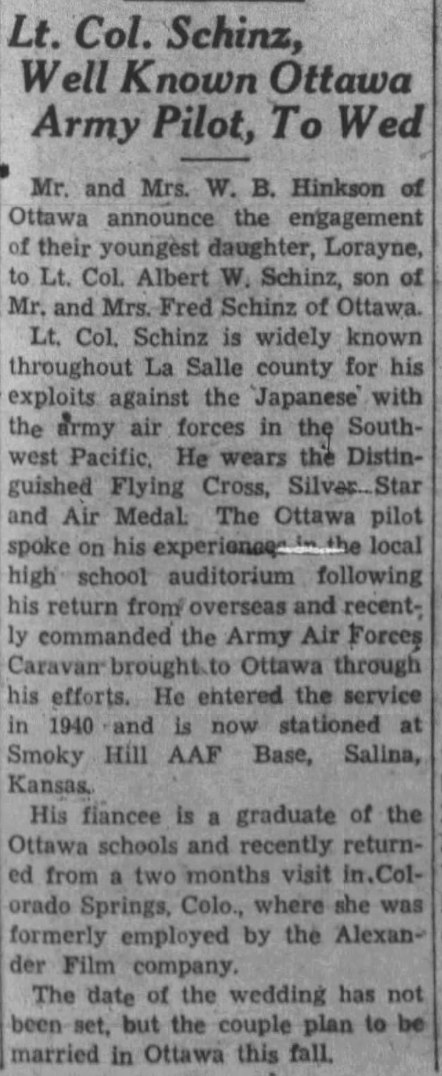 Lt. Col. Schinz, Well Known Ottawa Army Pilot, To Wed