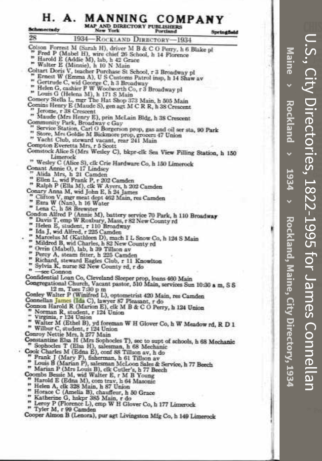 James J Connellan--U.S., City Directories, 1822-1995(1934)