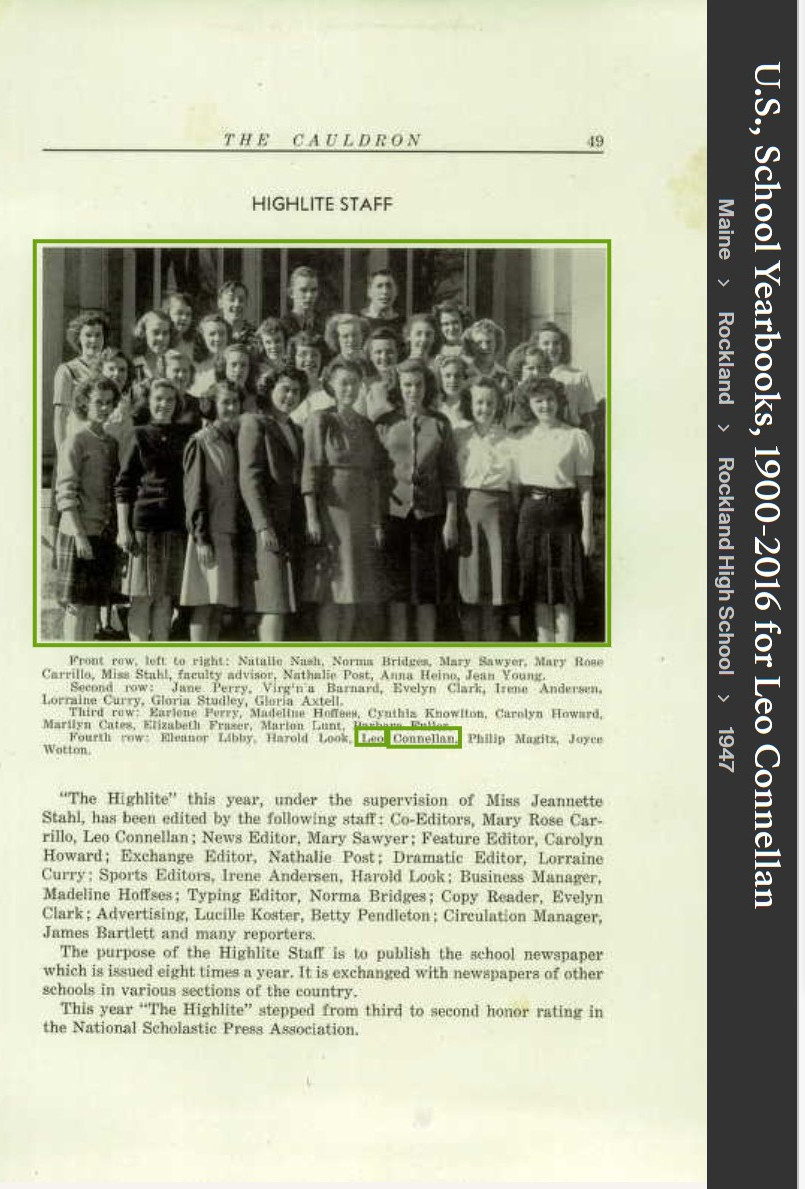 Leo Richard Connellan--U.S., School Yearbooks, 1900-1999(1947)highlight staff