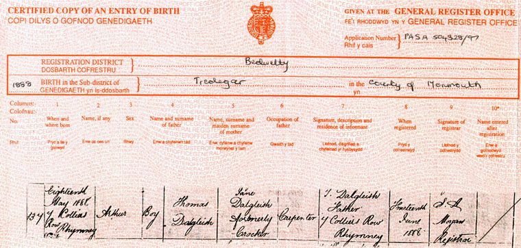 Birth Certificate: Arthur Dalgleish