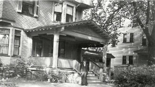 Old house, man standing in front