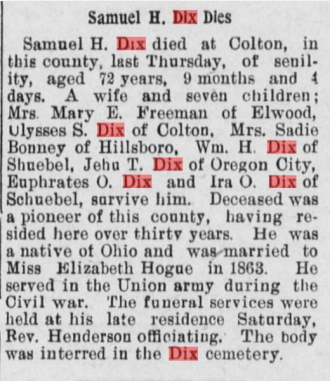 Obituary, Oregon City Courier newspaper October, 23, 1908