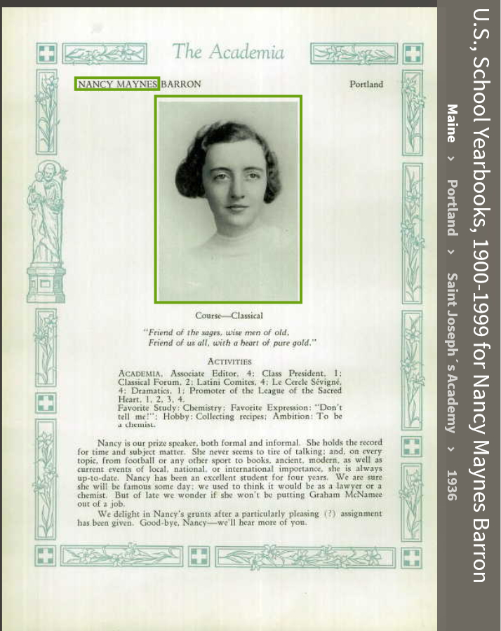 Nancy Maynes Barron--U.S., School Yearbooks, 1900-1999(1936) 