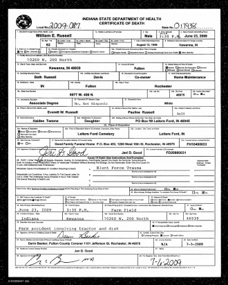 William Everett Russell Death Certificate