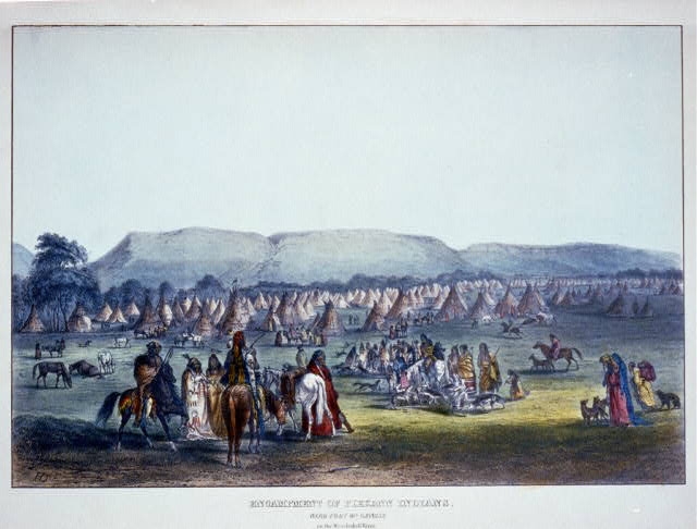 Encampment of Piekann Indians, near Fort McKenzie on the...