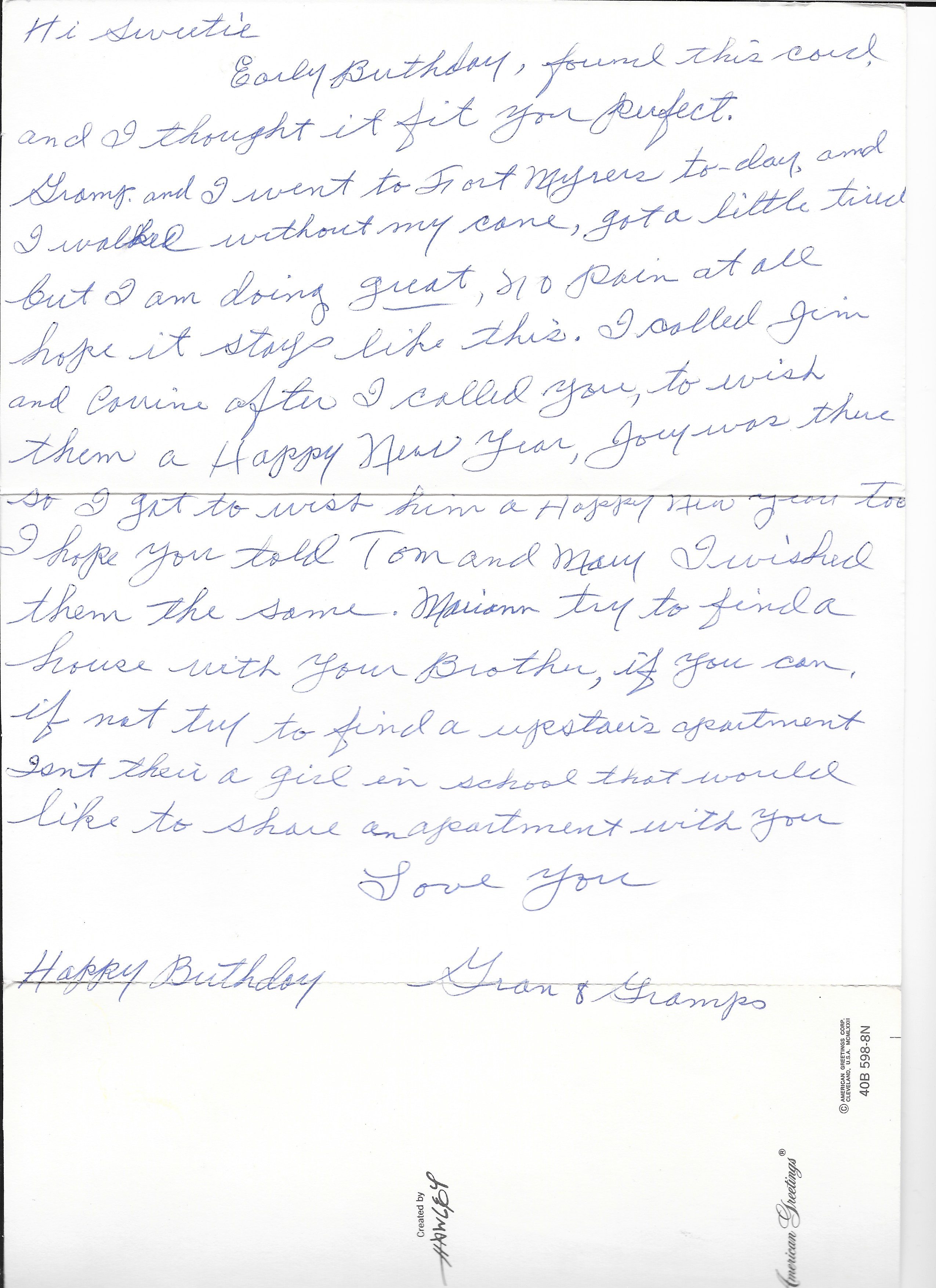 GRANDMA'S 1975 NOTE ON THE BACK OF MARYANN'S CARD