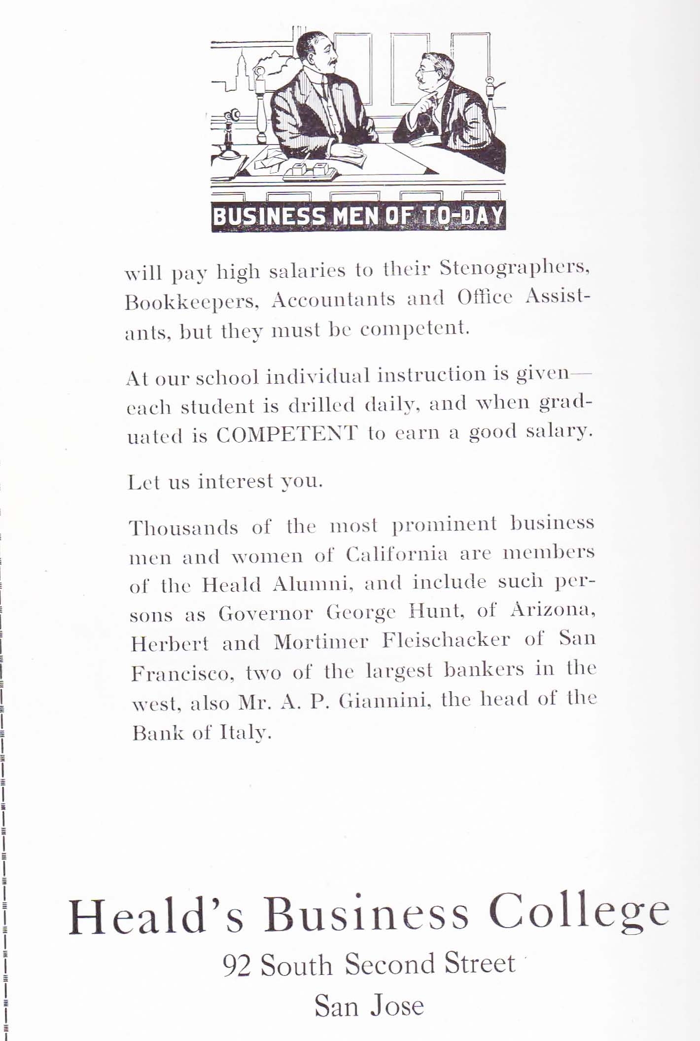 Heald Business College Ad - 1926 San Jose